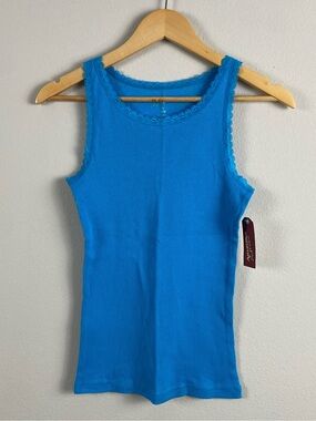 Arizona Jean Company Lace Embroidered Ribbed Tank Top | Hawaiian Ocean